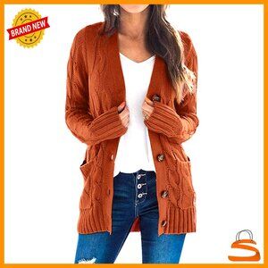 Cable Knit Cardigan Button Down Open Front Chunky Knit Casual Oversized